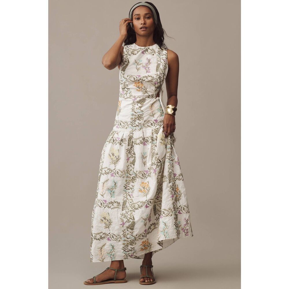 Anthropologie Forever That Girl Drop-Waist Floral Cutout Maxi Dress